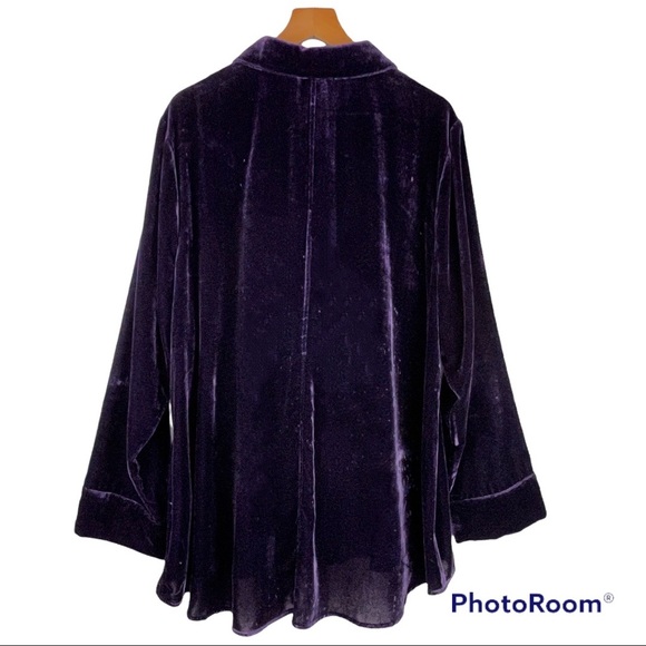 🇺🇸SOLD🇺🇸 Habitat Mandarin Velvet Shirt Top XL Purple - Picture 9 of 9